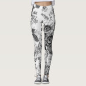 Black White  Botanical Floral Toile Leggings (Voorkant)