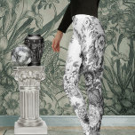 Black White  Botanical Floral Toile Leggings<br><div class="desc">Zwart-witte  leggings met florale bloem in een groot patroon met originele verdraaiing van het weefsel en inslagachtergrond.</div>