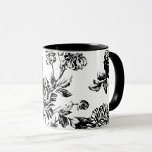 Black White  Botanical Floral Toile
