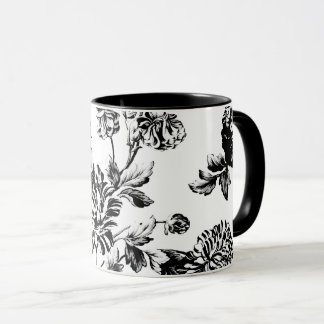 Black White Botanical Floral Toile Mok