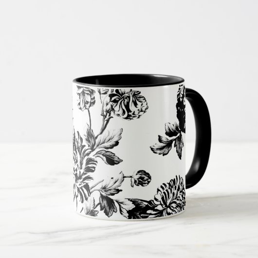 Black White  Botanical Floral Toile Mok (Voorkant rechts)