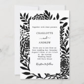 Black white botanical modern wedding kaart (Voorkant)