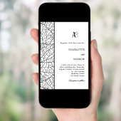 Black white botanical monogram wedding kaart