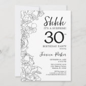 Black White Botanical Surprise 30th Birthday Kaart (Voorkant)