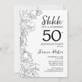 Black White Botanical Surprise 50th Birthday Kaart (Voorkant)