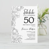 Black White Botanical Surprise 50th Birthday Kaart (Staand voorkant)