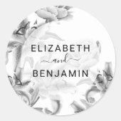 Black White Botanical Wedding Ronde Sticker (Voorkant)