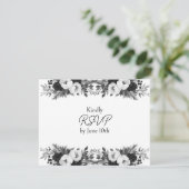 Black & White Botanical Wedding RSVP and Meals Kaartje (Staand voorkant)