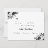 Black & White Botanical Wedding RSVP and Meals Kaartje (Achterkant)