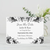 Black & White Botanical Wedding Save the Date (Staand voorkant)