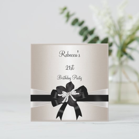 Black White Bow 21st Birthday Silver Sepia Kaart (Staand voorkant)