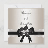 Black White Bow 21st Birthday Silver Sepia Kaart (Voorkant)
