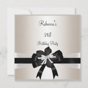 Black White Bow 21st Birthday Silver Sepia Kaart