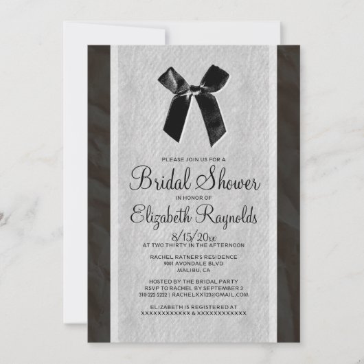 Black White  Bow Linen Vrijgezellenfeest Invite Kaart (Voorkant)