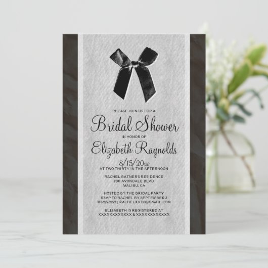 Black White  Bow Linen Vrijgezellenfeest Invite Kaart (Staand voorkant)