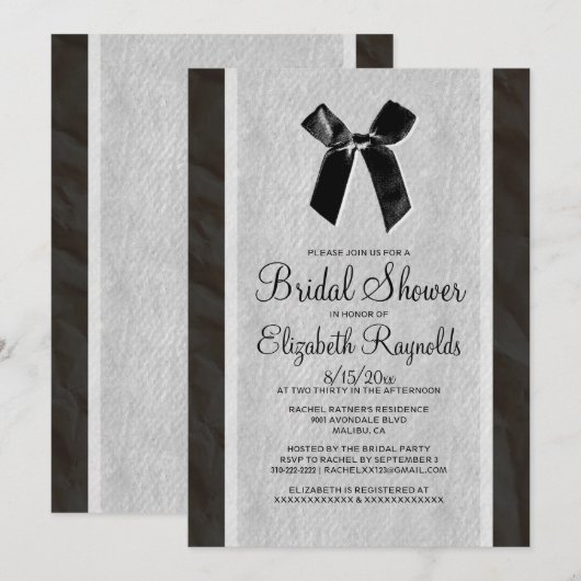 Black White  Bow Linen Vrijgezellenfeest Invite Kaart (Voorkant / Achterkant)