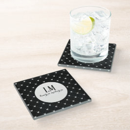 Black & White Bow Monogram Glazen Onderzetter