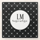 Black & White Bow Monogram Glazen Onderzetter (Voorkant)