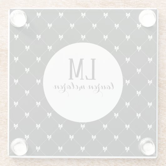 Black & White Bow Monogram Glazen Onderzetter (Achterkant)