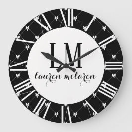Black & White Bow Monogram Grote Klok