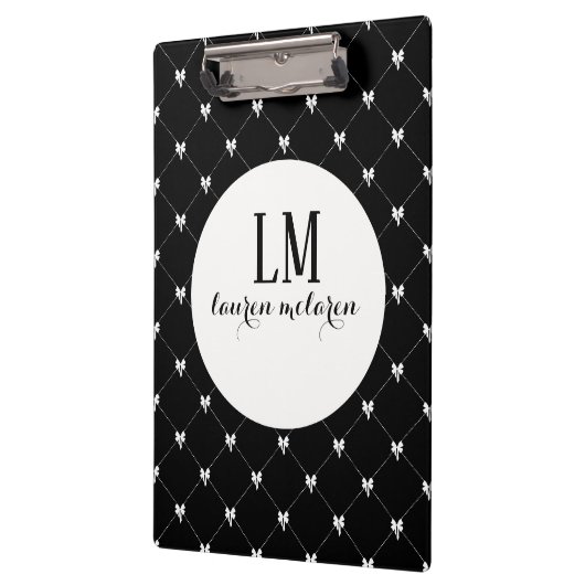 Black & White Bow Monogram Klembord (Links)