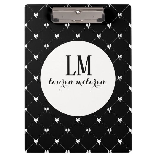 Black & White Bow Monogram Klembord (Voorkant)