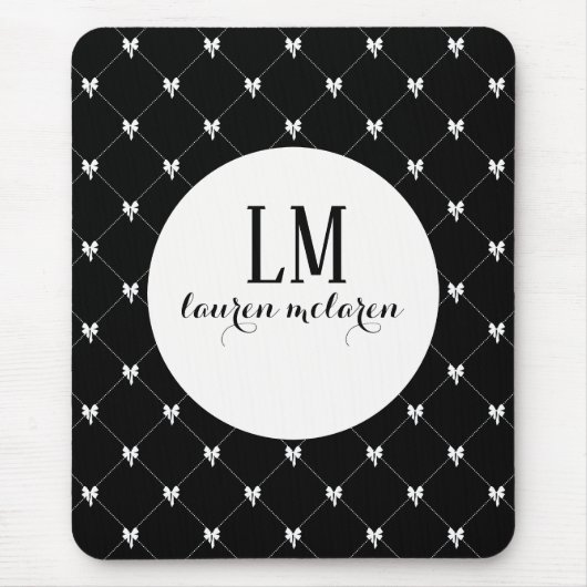 Black & White Bow Monogram Muismat (Voorkant)