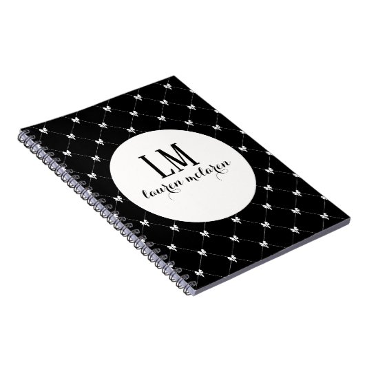 Black & White Bow Monogram Notitieboek (Rechterzijde)