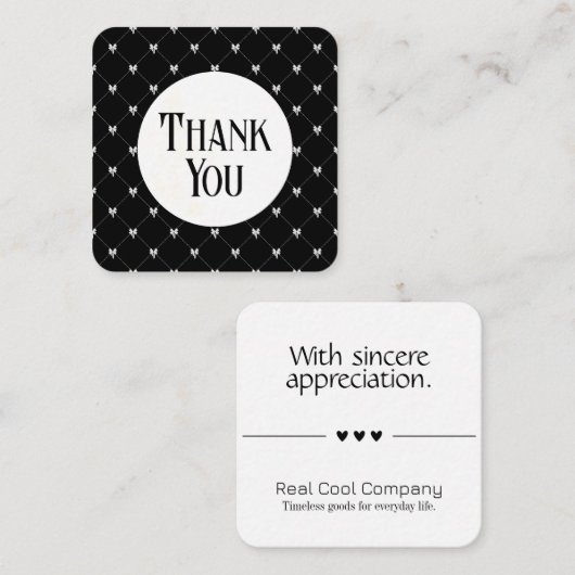 Black & White Bow Monogram Thank You Card Informatiekaartje (Voorkant / Achterkant)