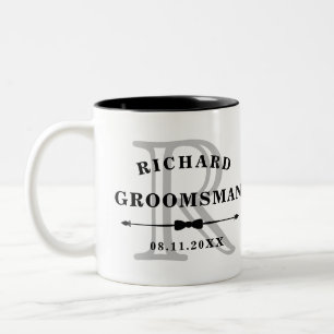 Black White Bow Stropdas Monogram Groomsman Wedden Tweekleurige Koffiemok