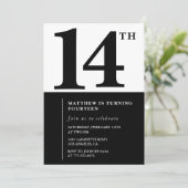 Black White Boy 14e verjaardag uitnodiging Eenvoud (Staand voorkant)