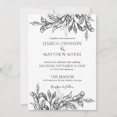 Black & White Branch & Leaves Een Monogram Huwelij Kaart (Voorkant)