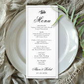 Black white branch Old Money wedding menu card