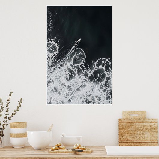 Black & White Break - Abstract Surf Serenity Poster (Keuken)