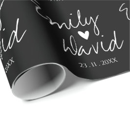 Black White Bride & Groom Names Wedding Cadeaupapier