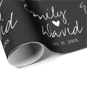 Black White Bride & Groom Names Wedding Cadeaupapier