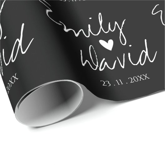 Black White Bride & Groom Names Wedding Cadeaupapier (Rol Hoek)