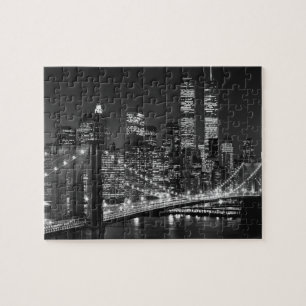 Black White Brooklyn Bridge New York avond Legpuzzel