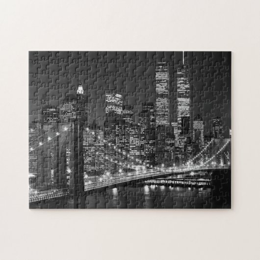 Black White Brooklyn Bridge New York avond Legpuzzel (Horizontaal)