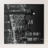 Black White Brooklyn Bridge New York avond Legpuzzel (Horizontaal)