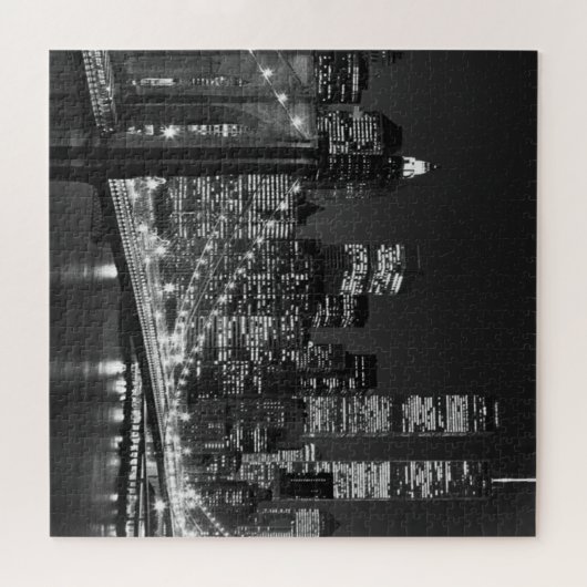 Black White Brooklyn Bridge New York avond Legpuzzel (Horizontaal)