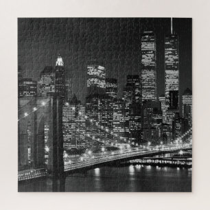 Black White Brooklyn Bridge New York avond Legpuzzel