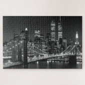 Black White Brooklyn Bridge New York avond Legpuzzel (Horizontaal)