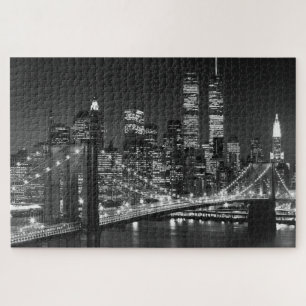 Black White Brooklyn Bridge New York avond Legpuzzel