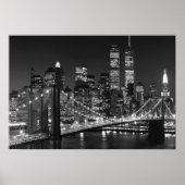 Black White Brooklyn Bridge New York avond Poster (Voorkant)