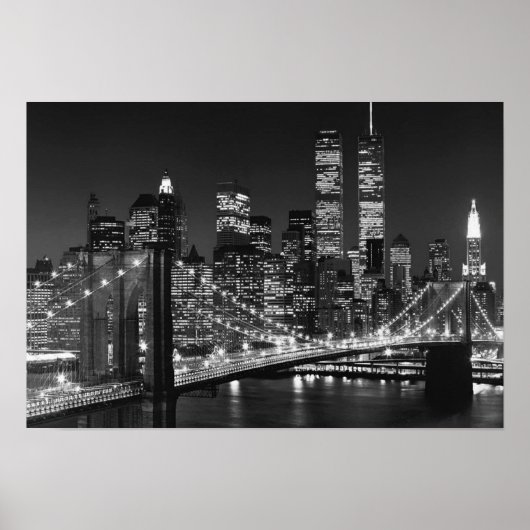 Black White Brooklyn Bridge New York avond Poster (Voorkant)