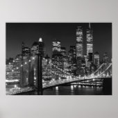 Black White Brooklyn Bridge New York Night Poster (Voorkant)