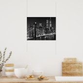 Black White Brooklyn Bridge New York Night Poster (Keuken)