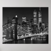 Black White Brooklyn Bridge New York Night Poster (Voorkant)