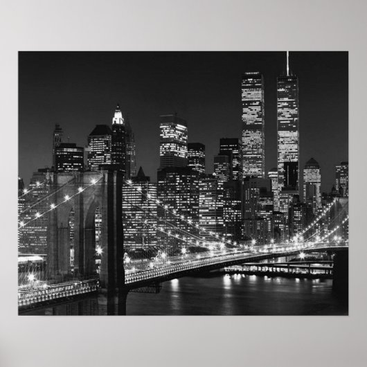 Black White Brooklyn Bridge New York Night Poster (Voorkant)